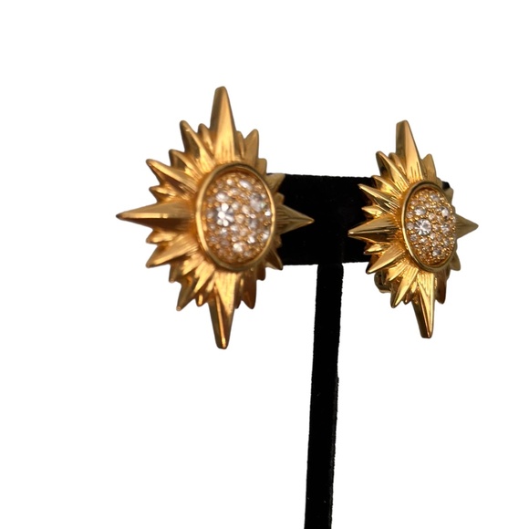 Vintage SAL Swarovski Starburst North Star Clip-On Earrings –Gold with Crystals - Picture 4 of 6
